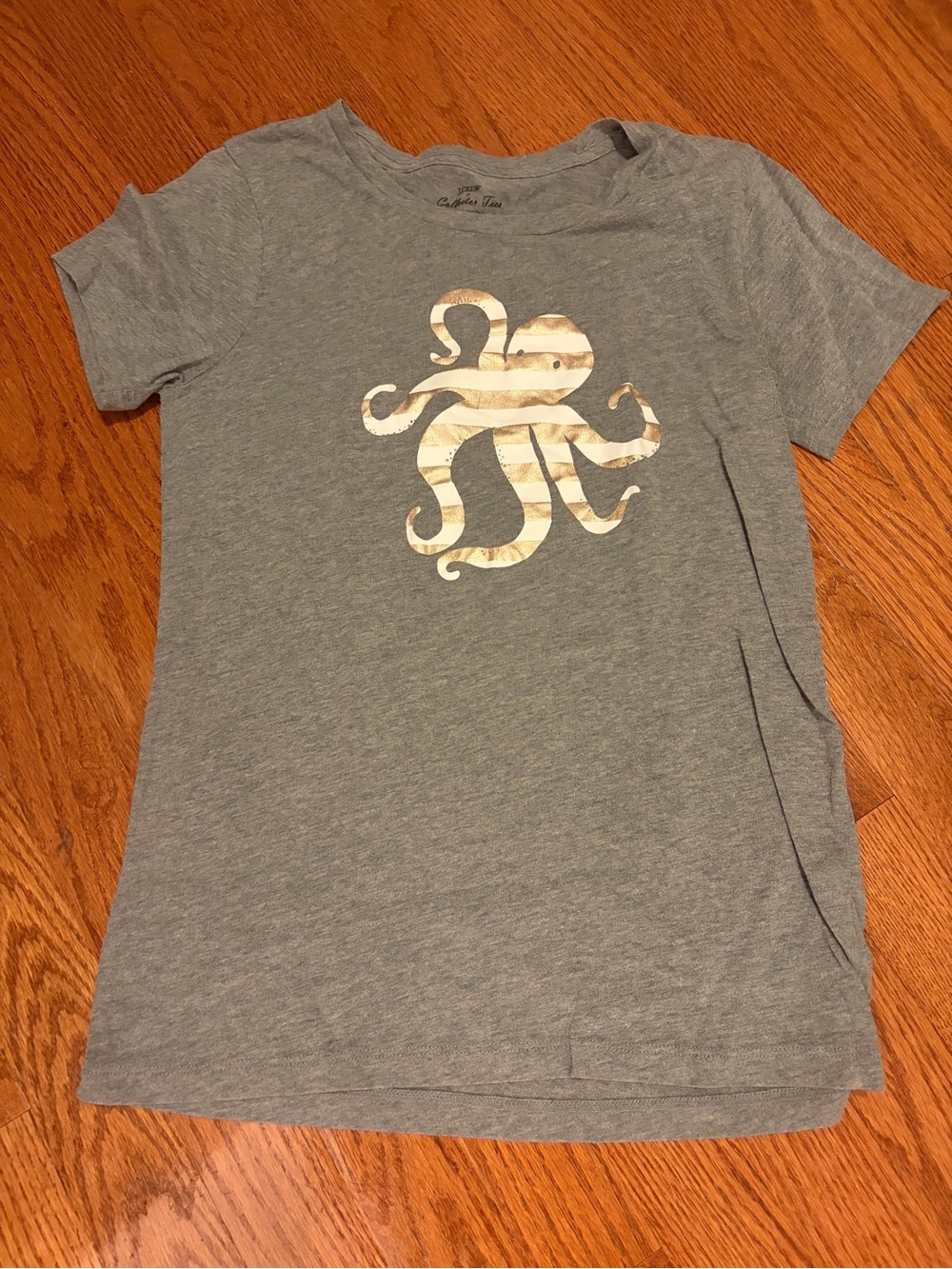 J. Crew Gray Tee with Metallic Gold Octopus